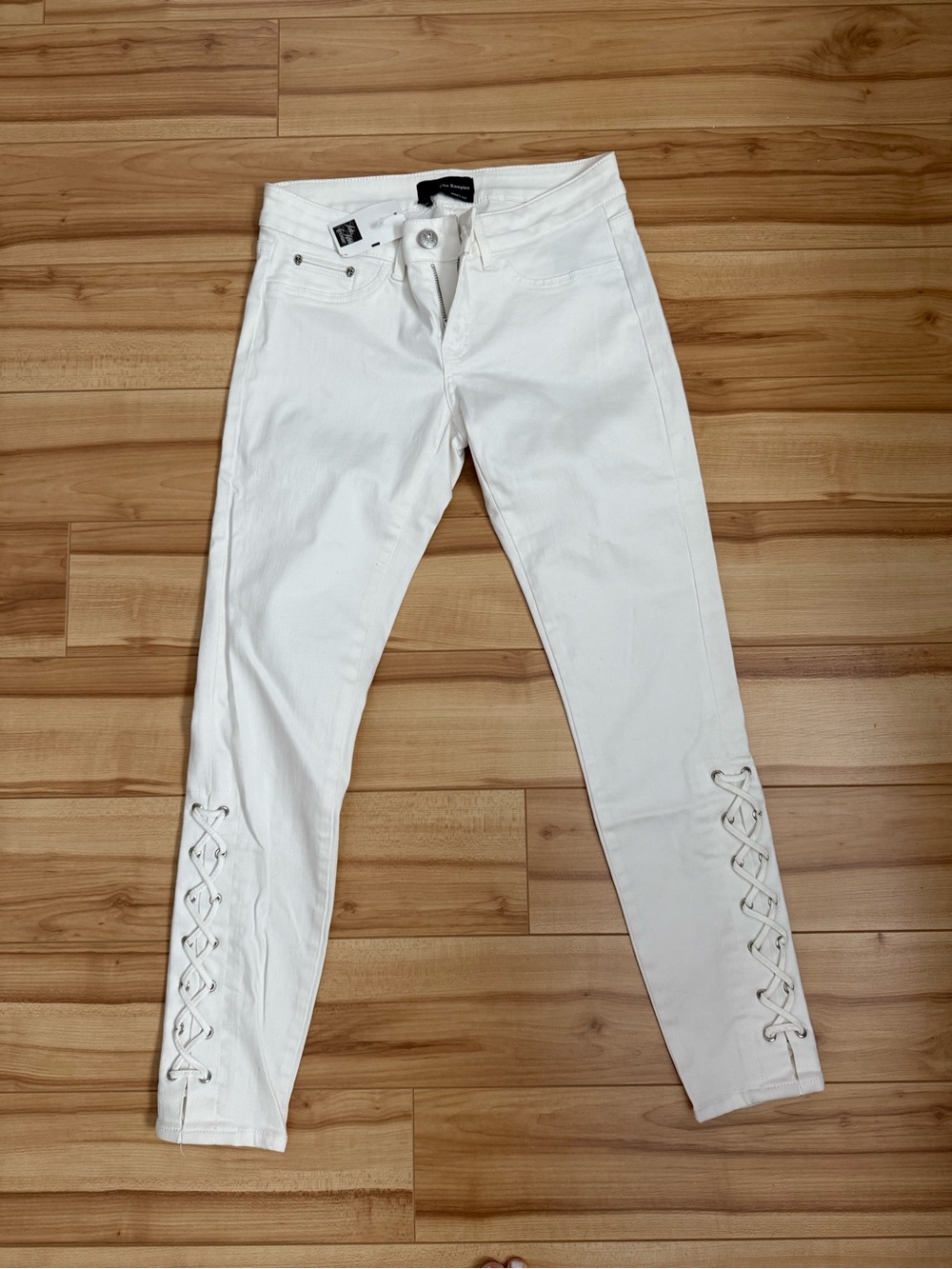 The Kooples White Skinny Jeans with Lace-Up Hem